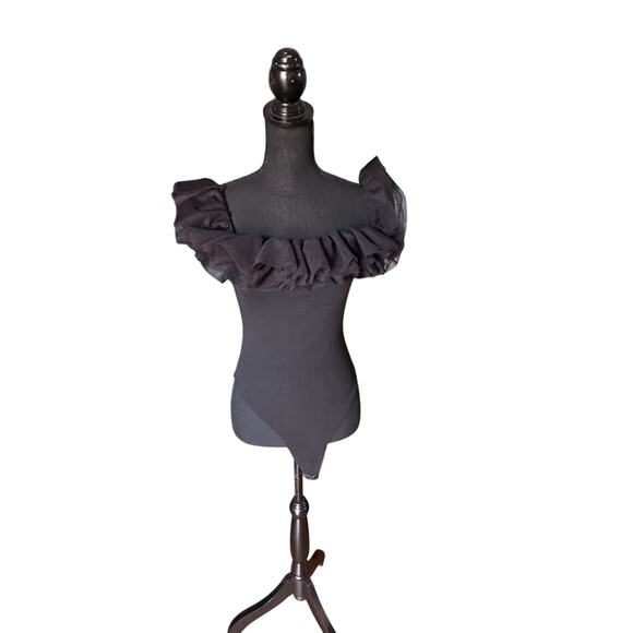 Goodnight Macaroon Black Ruffle Off-Shoulder Bodysuit - Picture 1 of 5